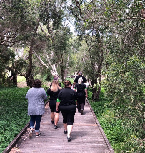 A group of people bushwalking.